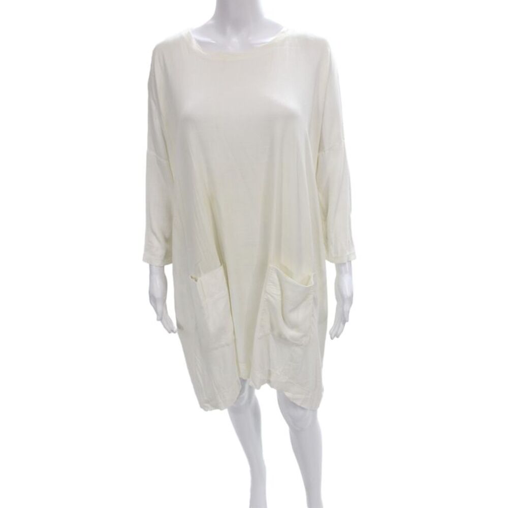 Raquel Allegra Women Shift Dress Ivory 3/4 Sleeve Round Neck Rayon Size M - Picture 1 of 6
